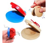 Quesuc 2 Pieces Castanets Wooden Finger Castanets Percussion Instrument for Children Early Education Classroom Church Music (2 Colours)