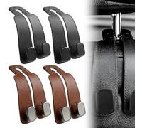 Quesuc 4 Pezzi Doppi Ganci Per Sedile Car Gadgets Ganci In Pelle Per Appendere Portafogli E Borse, Come Ganci Per Poggiatesta O Borsa A Mano Nero, Marrone