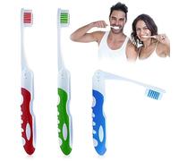 Quesuc Pack of 3 Folding Travel Toothbrushes Travel Toothbrush Foldable Plastic Portable Manual Toothbrushes for Camping, School and Business Trip Red, Blue, Green