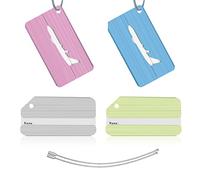 Quesuc Set of 4 Luggage Tags with Address Labels, Metal Luggage Tags with Stainless Steel Cable, Including Privacy Name Tag, Luggage Tags for Suitcases, Travel Business