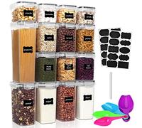 Queta 15Pcs Airtight Food Storage Container Set Plastic Kitchen Organiser Kitchen Storage Containers with LidsReusable Labels MarkerSpoon Ideal for Flour Cereal Spaghetti Pasta 2.8L 2L 1.4L 0.8L