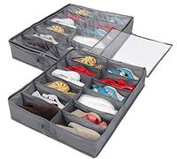 Queta 2 Pack Under Bed Shoe Storage Organizer Box with Clear Lid Fits 24 Pairs, Foldable Underbed Shoe Storage Bag Solution 80x 63x 15cm