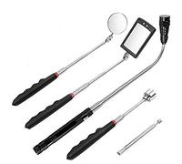 Queta 5 Pieces Magnetic Telescoping Pickup Grabber Tool Extendable Tool Kit Including Pick-up Rod LED Lights, Inspection Mirror and Flashlight, Telescopic Handle 360 Rotatable for Extra Observation