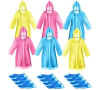 Queta 6 Pack Disposable Rain Ponchos, Disposable Waterproof Raincoat with 6 Pairs Shoe Covers Drawstring Hoods Rainwear Light Weight for Men and Women Outdoor Activitie - Transparent