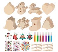 Queta 80pcs Christmas Tree Decoration DIY Hanging Ornaments Painting Set - Wooden Baubles with Holes, Unfinished Wooden Slices, Colorful Bells, Watercolor Pens, Stickers