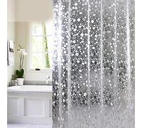 Queta Bathroom Curtain, 180 x 180 cm Shower Curtain/Bath Curtain with Hooks, Waterproof, Anti-Mildew, Antibacterial, Semi-Transparent, White Pebbles Shower Curtain