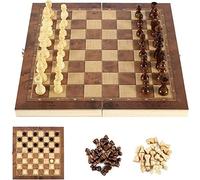 Queta Chess Sets - Folding Wooden Chess Board Set Age 6+ , Portable Game International Chess Set 3-in-1 for Kids Adult (29x29cm)