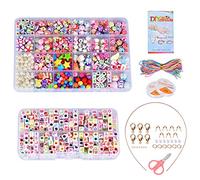 Queta Children DIY Beads Set for Jewellery Bracelet Necklaces String Making Kit, 19200 Pieces 2 mm Beads Kit with Open Jump Rings, Charms, Spacer Beads, Pearl Needles, Tweezers