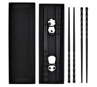 Queta Chopsticks 2 Pairs Glass Fibre Chopsticks Bamboo Shape Black Japanese Chopsticks for Asian Tableware with 2 Pieces Panda Shape Chopsticks