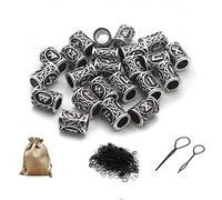 Queta Kit of Rune Viking Beads for Beard and Rubber Bands (CLR: Silver)