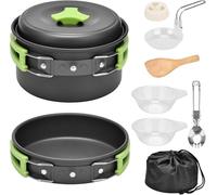 Qtiwe Outdoor Camping Tableware Set, 10 Pieces Camping Gavette Set Foldable for Hiking, Picnic, BBQ, FDA Certified, 1-2 People