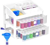 Queta Storage Containers for Diamond Painting Accessories, 2 Drawers with 96 Slots Bead Storage Bottles and Diamond Art Tool Rack, Paint Storage Box with funnel, portable embroidery, quick stitching