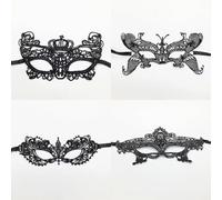 QUETTO 4 Pcs Black Elegant Masquerade Masks Collection Lace Prom Carnival Venetian Half Face Masks Perfect for Masquerade Balls Costume Parties Cosplay Chrismas Mardi Gras (Women & Couples)