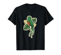Quetzal Tropical Bird Monstera Leaves Long Tail Feathers T-Shirt