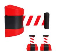 Queue Barrier Belt - Red | 5 Meter Rope Barrier with Plastic Wall Mount | Security Belt Barrier with Retractable Nylon Belt | Easy Crowd Control Barrier Tape for Door Entrances, Events (3)