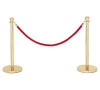 Queue Barrier Posts - Brass VIP Crown Post & Base Barrier Kit with Velvet Red Rope for Crowd Control at Museums, Events, Venues (2 Post Kit)