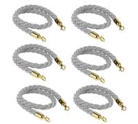Queue Management Rope, 6 Ropes with Hook, Post, Crowd Control, 1/1.5/2/2.5m Braided Hemp Rope for Queue Separator, Grey, 300cm(Grey,1.5M)