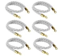 Queue Management Rope, 6 Ropes with Hook, Post, Crowd Control, 1/1.5/2/2.5m Braided Hemp Rope for Queue Separator, Grey, 300cm(Sier,1M)