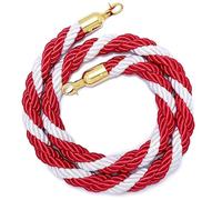 Queue Rope Barrier with Metal Hooks, Braided Barrier Rope for Queue Divider, Rope Safety Barrier 1/2/4M Crowd Control Stanchion Rope 2-13Ft, Twisted Ropes(Red/white,4m/13ft)