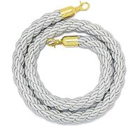 Queue Rope Barrier with Metal Hooks, Braided Barrier Rope for Queue Divider, Rope Safety Barrier 1/2/4M Crowd Control Stanchion Rope 2-13Ft, Twisted Ropes(Silver,4m/13ft)