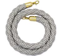 Queue Rope Barrier with Metal Hooks, Braided Barrier Rope for Queue Divider, Rope Safety Barrier 1/2/4M Crowd Control Stanchion Rope 2-13Ft, Twisted Ropes(Bright Grey,3m/9.8ft)