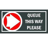 Queue this way please, arrow pointing right, gray and red sign - 1mm flexible Plastic sign (400mm x 200mm)