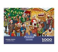 Queuing in The Christmas Market Wooden Jigsaw Puzzle Waterproof 1000 Piece Puzzles for Adults Colourful Challenging Games