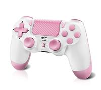 Quevati Wireless Controller für PS-4, Wireless Controller für Pro/Slim/PC, Bluetooth-Gamepad-Joystick mit Dual-Vibration, Touchpanel, 3,5-mm-Audiobuchse, sechs Achsen, verbesserte Ergonomie (Rosa)