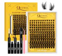 QUEWEL Cluster-Lashes-Kit, 144PCS Wispy Cluster Lashes with Lash Bond and Seal, C Curve Individual Eyelashes Natural Look with Thin Band Easy to use for Beginners (DJ-FD-F-3)