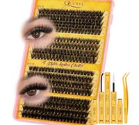 QUEWEL Cluster-Lashes-Kit, 320PCS Lash Extension Kit Mixed Length 10-16mm, Thick Eyelash Clusters with Bond And Seal and Lash Tweezers, Easy DIY at Home(60+70+80+100D KIT)