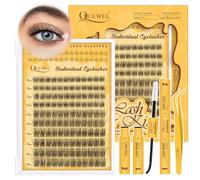 QUEWEL Cluster-Lashes Kit Natural Eyelashes-Individual Kit Mix 10-18mm, Wispy Lash-Clusters Kit with Bottom Lashes, D curl Lash Extensions Kit with Bond and Seal and Tweezers (SXJM STYLE A)