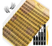 QUEWEL Cluster-Lashes-Kit, Natural Lash Clusters with Lash Bond and Seal and Lash Tweezer, Wispy Individual Eyelashes Easy to use DIY at Home (FD-YX-A-2）