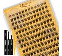 QUEWEL Cluster-Lashes-Kit, Natural Lash Clusters with Lash Bond and Seal and Lash Tweezer, Wispy Individual Eyelashes Easy to use DIY at Home (FD-YX-B-2）