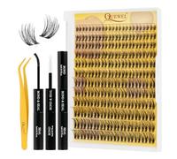 QUEWEL Cluster-Lashes-Kit, Natural Lash Clusters with Lash Bond and Seal and Lash Tweezer, Wispy Individual Eyelashes Easy to use DIY at Home (FD-YX-A-3）