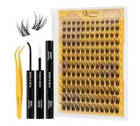 QUEWEL Cluster-Lashes-Kit, Natural Lash Clusters with Lash Bond and Seal and Lash Tweezer, Wispy Individual Eyelashes Easy to use DIY at Home (FD-YX-B-3）