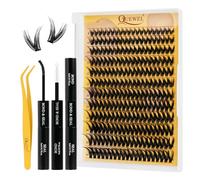 QUEWEL Cluster-Lashes-Kit, Natural Lash Clusters with Lash Bond and Seal and Lash Tweezer, Wispy Individual Eyelashes Easy to use DIY at Home (FD-YX-C-4）