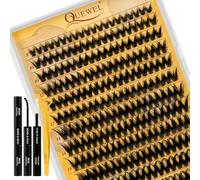 QUEWEL Cluster-Lashes-Kit, Natural Lash Clusters with Lash Bond and Seal and Lash Tweezer, Wispy Individual Eyelashes Easy to use DIY at Home (FD-YX-C-3）