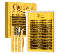 QUEWEL Cluster-Lashes-Kit Natural Look, D Curve Wispy Eyelash Extension Kit, Clear Band Eyelash Clusters with Lash Bond and Seal and Lash Tweezer and Remover, Easy to use at Home (0.03-A-2）