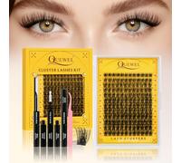QUEWEL Cluster-Lashes-Kit, Wispy Eyelash Extension Kit, Eyelash Clusters with Lash Bond and Seal, and Lash Tweezer, Easy to use DIY at Home (DJ-FD-B）