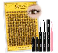 QUEWEL Cluster-Lashes-Kit, Wispy Eyelash Extension Kit, Eyelash Clusters with Lash Bond and Seal, and Lash Tweezer, Easy to use DIY at Home (DJ-FD-A）