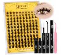QUEWEL Cluster-Lashes-Kit, Wispy Eyelash Extension Kit, Eyelash Clusters with Lash Bond and Seal, and Lash Tweezer, Easy to use DIY at Home (DJ-FD-C）