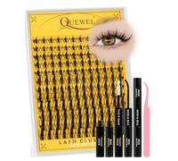 QUEWEL Cluster-Lashes-Kit, Wispy Eyelash Extension Kit, Eyelash Clusters with Lash Bond and Seal, and Lash Tweezer, Easy to use DIY at Home for Women(DJ-FD-D）