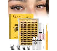 QUEWEL Cluster-Lashes-Kit, Wispy Lash Clusters Kit Natural Lash Extensions | with Lash Bond and Seal and Tweezer, Natural Look Individual Eyelashes Kit Easy to use DIY at Home for Women (Wispy)