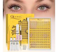 QUEWEL Cluster-Lashes-Kit, Wispy Lash Clusters with Lash Bond and Seal and Tweezer, Invisble Band Natural Look Individual Eyelashes Easy to use DIY at Home for Women (SBQ-E）