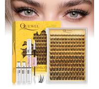 QUEWEL Cluster-Lashes-Kit, Wispy Lash Clusters with Lash Bond and Seal and Tweezer, Natural Look Individual Eyelashes Easy to use DIY at Home (SBQ-F）