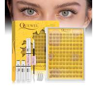 QUEWEL Cluster-Lashes-Kit, Wispy Lash Clusters with Lash Bond and Seal and Tweezer, Natural Look Individual Eyelashes Easy to use DIY at Home (SBQ-E）