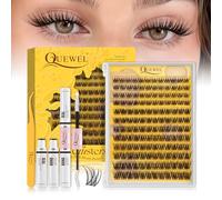 QUEWEL Cluster-Lashes-Kit, Wispy Lash Clusters with Lash Bond and Seal and Tweezer, Natural Look Individual Eyelashes Easy to use DIY at Home (SBQ-C）