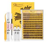 QUEWEL Cluster-Lashes-Kit, Wispy Lash Clusters with Lash Bond and Seal and Tweezer, Natural Look Individual Eyelashes Easy to use DIY at Home (SBQ-C-1）