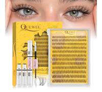 QUEWEL Cluster-Lashes-Kit, Wispy Lash Clusters with Lash Bond and Seal and Tweezer, Natural Look Individual Eyelashes Easy to use DIY at Home (SBQ-D）