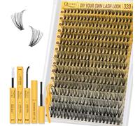 QUEWEL Clusters Lashes Kit 320 Pcs Individual-Lashes Kit, Lash-Clusters Bond and Seal Waterproof, Eyelash Cluster Applicator with Lash Glue Remover at Home (QD-30D-kit)